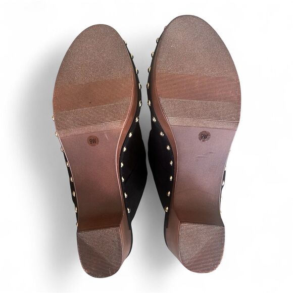 Lane Bryant Black Faux Suede Clogs Mules Gold Studs Embellishments Size 9W EUC!! - Picture 10 of 12